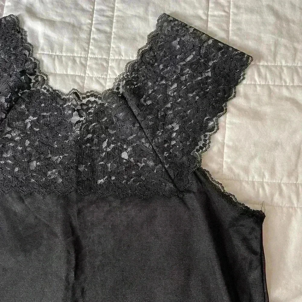 Lace satin top collections etc medium vintage Y2K gothic sheer black tank top - Picture 3 of 6